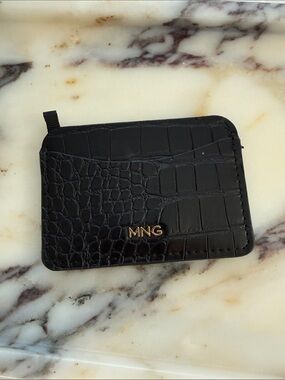 Mango Black Croc-Embossed Card Wallet with Gold MNG Logo
